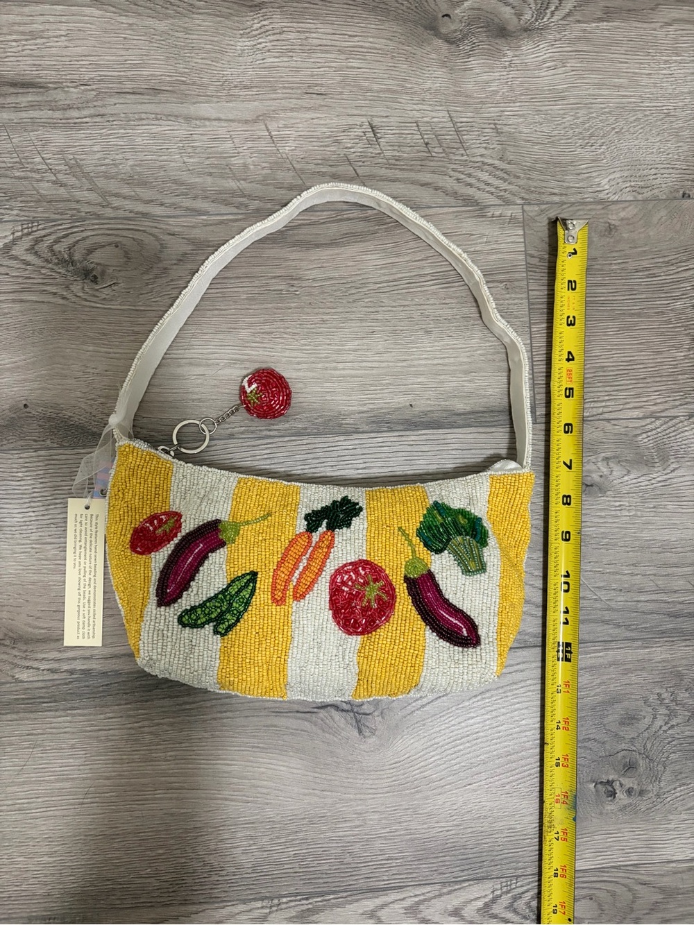 Hand-Beaded Yellow & White Vegetable Motif Shoulder Bag by - Picture 6 of 7